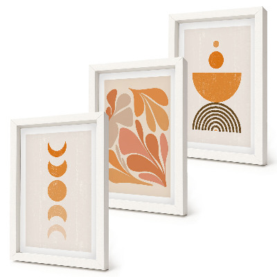 Set van ingelijste schilderijen Abstracte vormen in oranje tinten