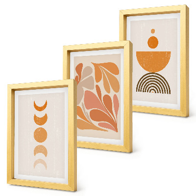 Set van ingelijste schilderijen Abstracte vormen in oranje tinten