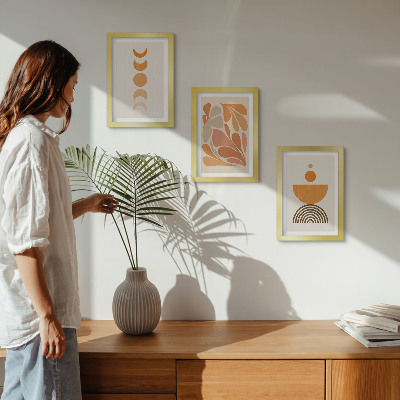 Set van ingelijste schilderijen Abstracte vormen in oranje tinten