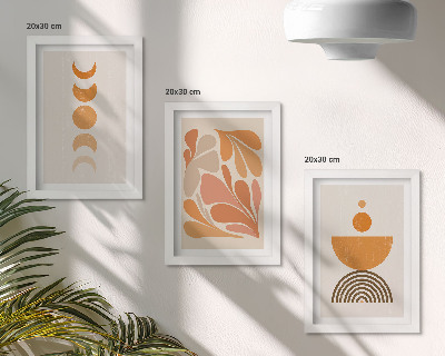 Set van ingelijste schilderijen Abstracte vormen in oranje tinten