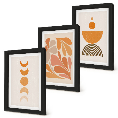 Set van ingelijste schilderijen Abstracte vormen in oranje tinten