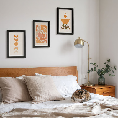 Set van ingelijste schilderijen Abstracte vormen in oranje tinten