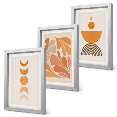Set van ingelijste schilderijen Abstracte vormen in oranje tinten
