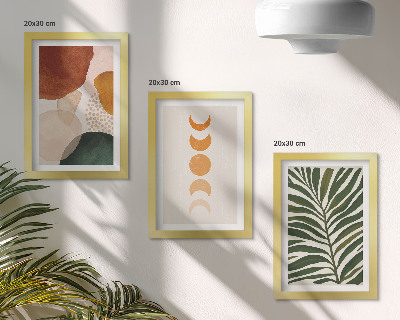 Set van ingelijste schilderijen Abstracte vormen in warme kleuren en bladeren