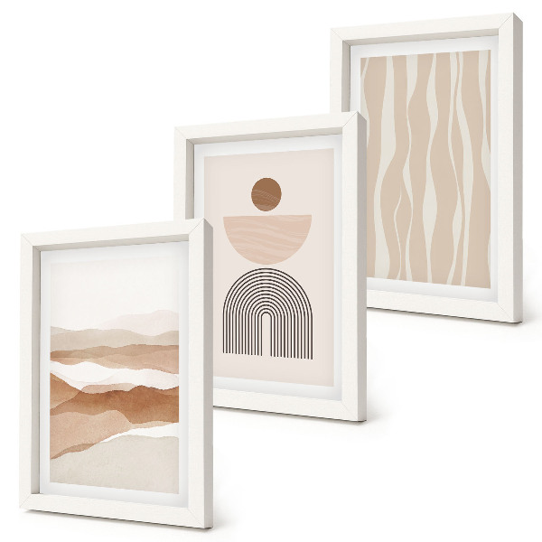 Set van ingelijste schilderijen Abstracte landschappen, natuurlijke vormen en geometrie