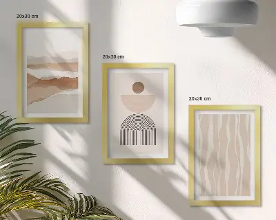 Set ingelijste schilderijen met abstracte landschappen, natuurlijke vormen en geometrie