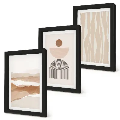 Set ingelijste schilderijen met abstracte landschappen, natuurlijke vormen en geometrie