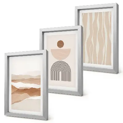 Set ingelijste schilderijen met abstracte landschappen, natuurlijke vormen en geometrie