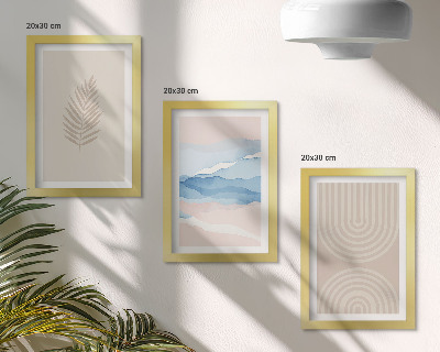 Gallery wall Bladeren en golven in beige en blauwe tinten.