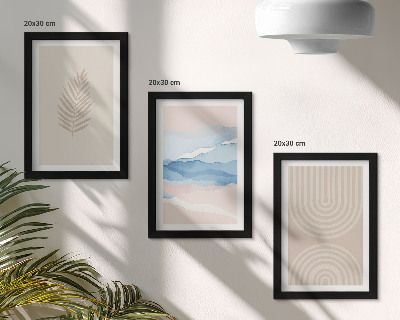Gallery wall Bladeren en golven in beige en blauwe tinten.