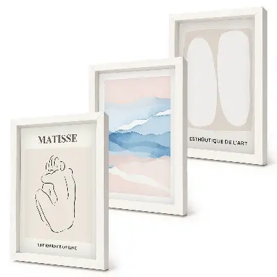 Set van ingelijste schilderijen Matisse's abstracte vormen en delicate kleuren
