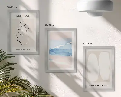 Set van ingelijste schilderijen met Matisse's abstracte vormen en delicate kleuren