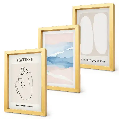 Set van ingelijste schilderijen met Matisse's abstracte vormen en delicate kleuren