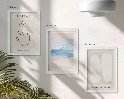 Set van ingelijste schilderijen met Matisse's abstracte vormen en delicate kleuren