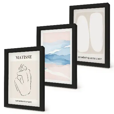 Set van ingelijste schilderijen met Matisse's abstracte vormen en delicate kleuren