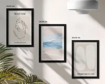 Set van ingelijste schilderijen met Matisse's abstracte vormen en delicate kleuren