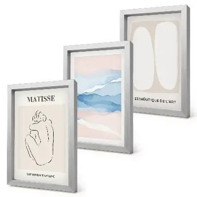 Set van ingelijste schilderijen met Matisse's abstracte vormen en delicate kleuren