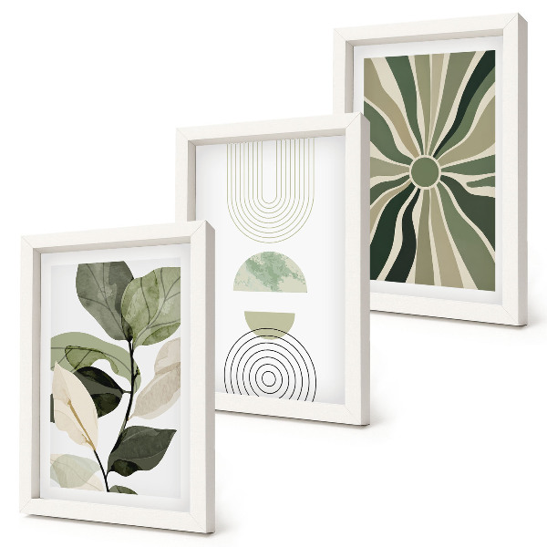 Gallery wall Plantmotieven met geometrische vormen in groen