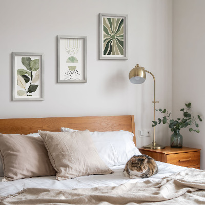Gallery wall Plantmotieven met geometrische vormen in groen