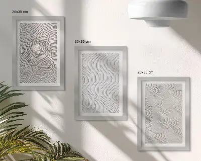 Gallery wall met patronen in het zand en lineaire geometrische structuren
