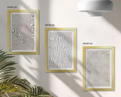 Gallery wall met patronen in het zand en lineaire geometrische structuren
