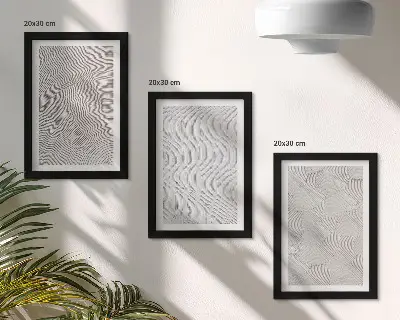 Gallery wall met patronen in het zand en lineaire geometrische structuren