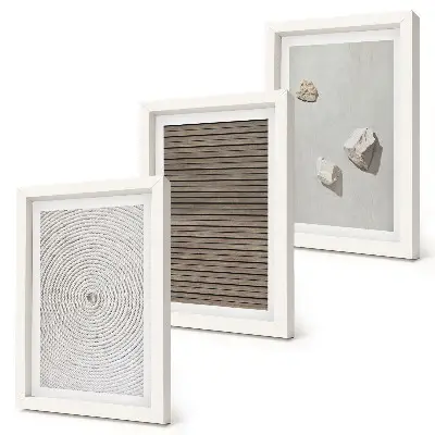 Set van ingelijste schilderijen Natuurlijke texturen: hout, stenen, touw
