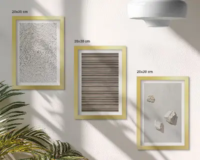 Set ingelijste schilderijen met natuurlijke texturen van hout, steen en touw