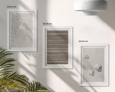 Set ingelijste schilderijen met natuurlijke texturen van hout, steen en touw