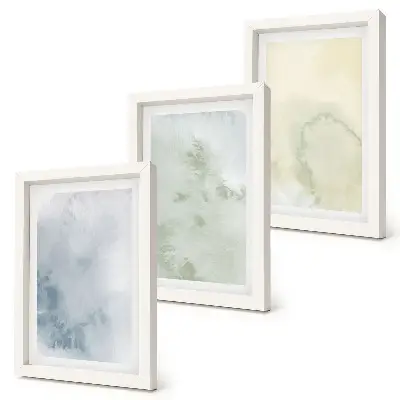 Set van ingelijste schilderijen Pastelkleurige aquarelverf op canvas met textuur