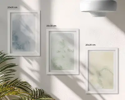 Set van ingelijste schilderijen met pastelkleurige aquarelverf op canvas met textuur