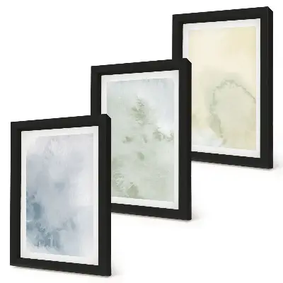 Set van ingelijste schilderijen met pastelkleurige aquarelverf op canvas met textuur
