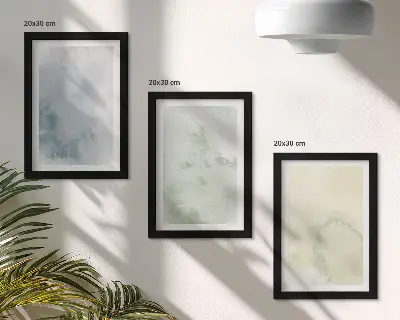 Set van ingelijste schilderijen met pastelkleurige aquarelverf op canvas met textuur