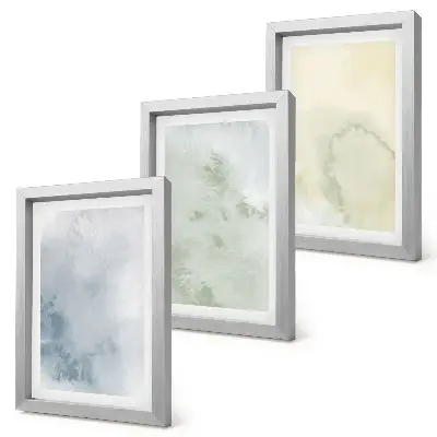 Set van ingelijste schilderijen met pastelkleurige aquarelverf op canvas met textuur