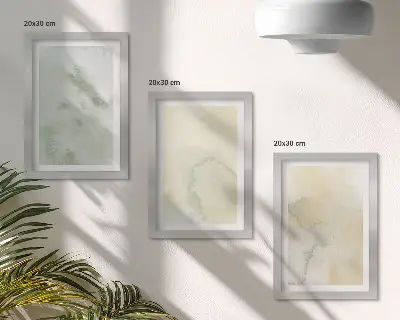 Set van ingelijste schilderijen met pastelkleurige aquarelverf op canvas met verschillende texturen