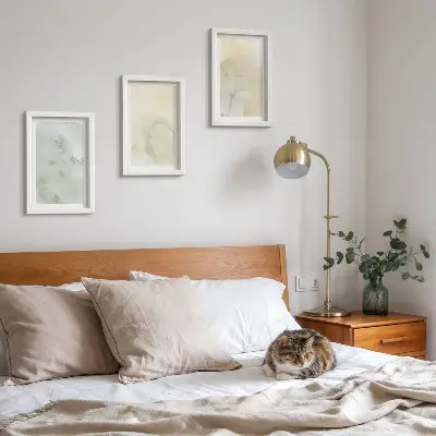 Set van ingelijste schilderijen met pastelkleurige aquarelverf op canvas met verschillende texturen