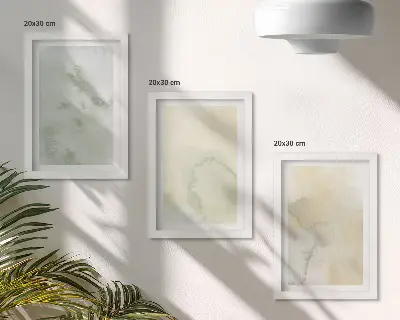 Set van ingelijste schilderijen met pastelkleurige aquarelverf op canvas met verschillende texturen