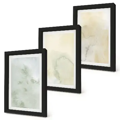 Set van ingelijste schilderijen met pastelkleurige aquarelverf op canvas met verschillende texturen