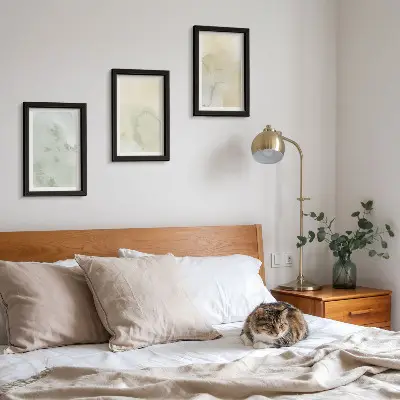 Set van ingelijste schilderijen met pastelkleurige aquarelverf op canvas met verschillende texturen