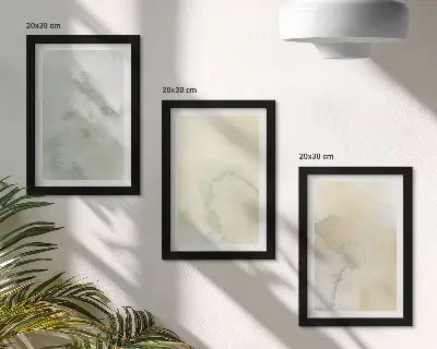 Set van ingelijste schilderijen met pastelkleurige aquarelverf op canvas met verschillende texturen