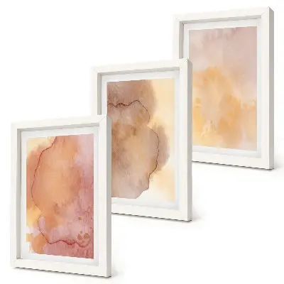 Set van ingelijste schilderijen Warme aquarelverf op canvas, kleurrijke texturen