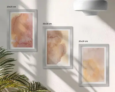 Set van ingelijste schilderijen warme aquarelverf op canvas met kleurrijke texturen