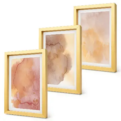 Set van ingelijste schilderijen warme aquarelverf op canvas met kleurrijke texturen