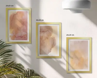 Set van ingelijste schilderijen warme aquarelverf op canvas met kleurrijke texturen