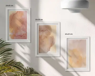 Set van ingelijste schilderijen warme aquarelverf op canvas met kleurrijke texturen