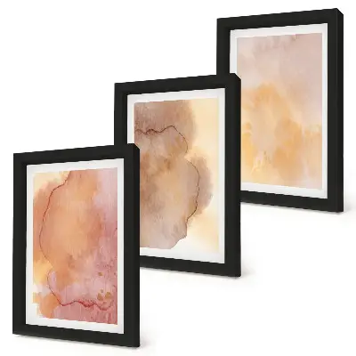 Set van ingelijste schilderijen warme aquarelverf op canvas met kleurrijke texturen