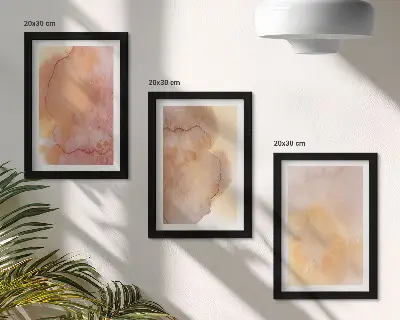 Set van ingelijste schilderijen warme aquarelverf op canvas met kleurrijke texturen