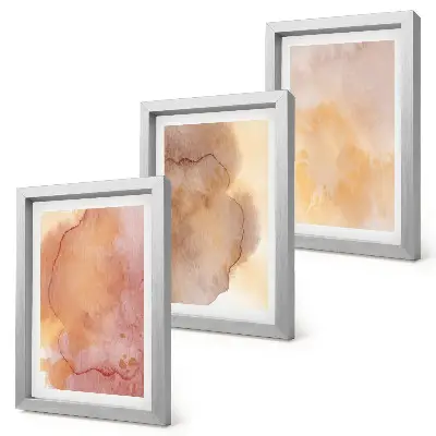 Set van ingelijste schilderijen warme aquarelverf op canvas met kleurrijke texturen