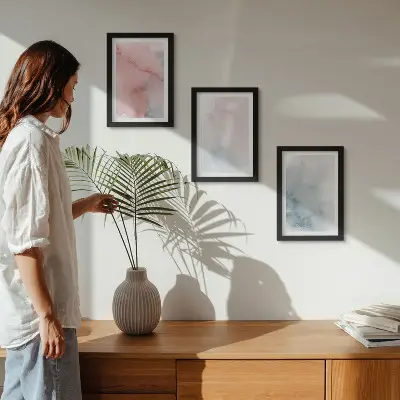 Gallery wall Pastelkleurige aquarelverf op canvas met kleurrijke texturen