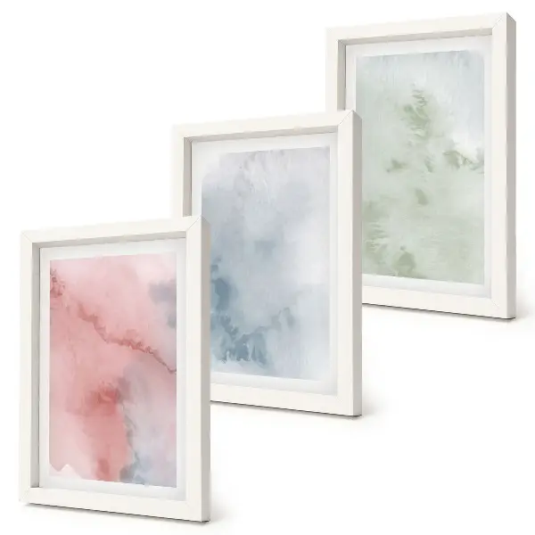Set ingelijste schilderijen met kleurrijke aquarel in pasteltinten op canvas